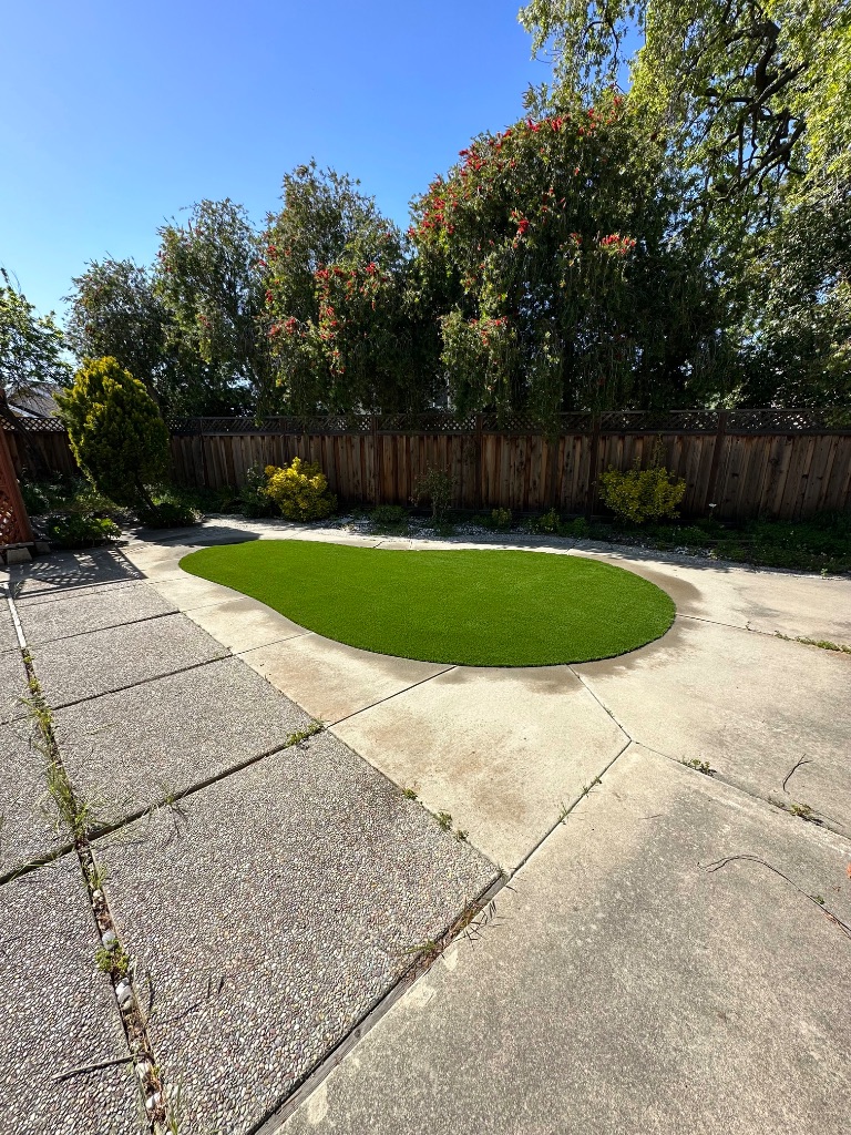 Synthetic turf island and patio renovation in Fremont CA — Deluxe Building Services